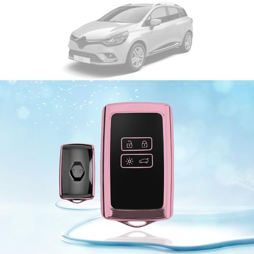 Protection Coque Cl Compatible Avec Renault Clio 5/Captur 2/Megane E-Tech/Austral/Arkana/Zoe 2020-2024,Clio 4/Megane 4/Kadjar/Koleos 2016-2023 Coque De Cl De Voiture En Tpu 4 Boutons (Rose)