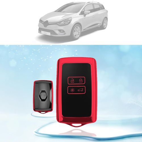 Protection Coque Cl Compatible Avec Renault Clio 5/Captur 2/Megane E-Tech/Austral/Arkana/Zoe 2020-2024,Clio 4/Megane 4/Kadjar/Koleos 2016-2023 Coque De Cl De Voiture En Tpu 4 Boutons (Rouge)