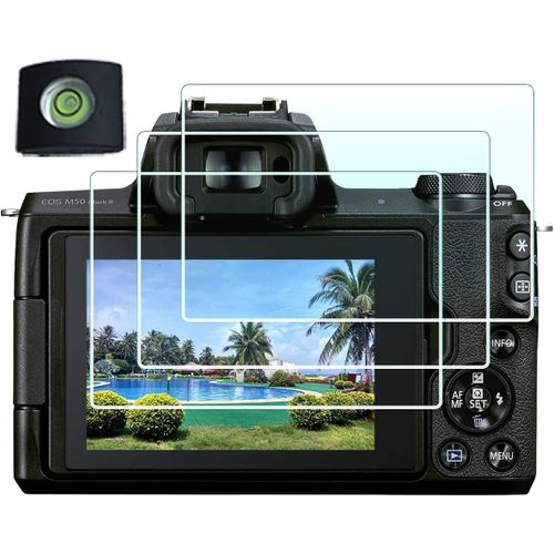 Protection d'cran pour appareil photo reflex numrique Canon EOS M50 M100 avec cache-griffe en verre tremp 0,3 mm haute dfinition duret 9H [lot de 3]