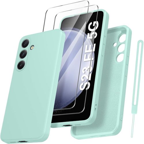Protective Camera Case For Samsung Galaxy S23 Fe With 2 Pieces Tempered Glass,Case For Samsung S23 Fe 5g Protective Silicone Shockproof Slim Soft Mint Green