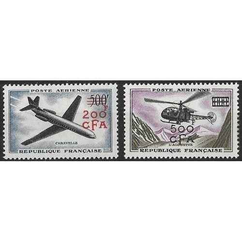 Prototypes Caravelle Et Alouette La Paire Surchargs C F A (La Runion) Anne 1957 Poste Arienne N 56 Et 57 Yvert Et Tellier Luxe