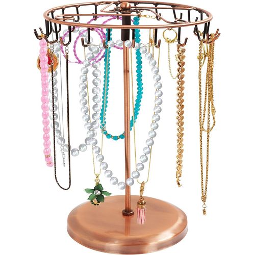 PrSentoir  Bijoux Ancien Pivotant En MTal Cuivr (23 Crochets) - H34,8 X L20,5 Cm - Tour De PrSentation De Bijoux - Support Pour Colliers, Bracelets, Bagues Et Boucles D'oreilles