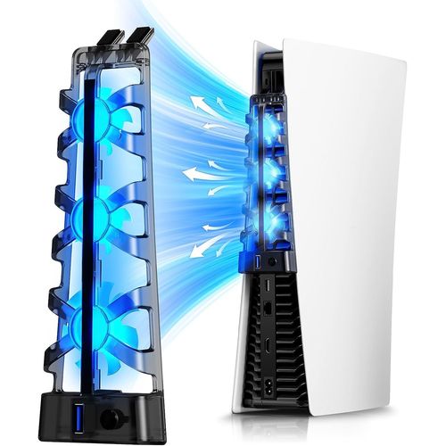 Ps5 Ventilateur De Refroidissement Amlior Avec Vitesse Ajustable, Faible Bruit, Marche/Arrt Automatique, Avec Port Usb 3.0, Systme De Refroidissement Efficace