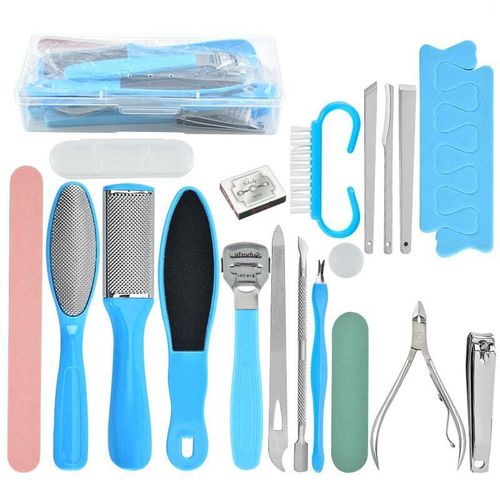 Pt20-1 Bleu - Kit De Soins Professionnels Des Pieds, 20 En 1, Ensemble'outils De Pdicure, Rpe  Pied En Acier Inoxydable, Dissolvant De Peau Morte, Nettoyage Des Ongles Des Pieds