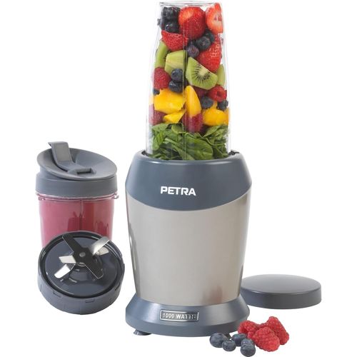 PT2002V4SILVERVDEEU7 NutriMax Mixeur,Blender Polyvalent pour Smoothies,Jus & Soupe,1000W,2 Gobelets et Couvercles Sans BPA (1 x 800ml,1 x 1L) ,Boissons Maker pour milk-shakes et Cocktails.[P241]