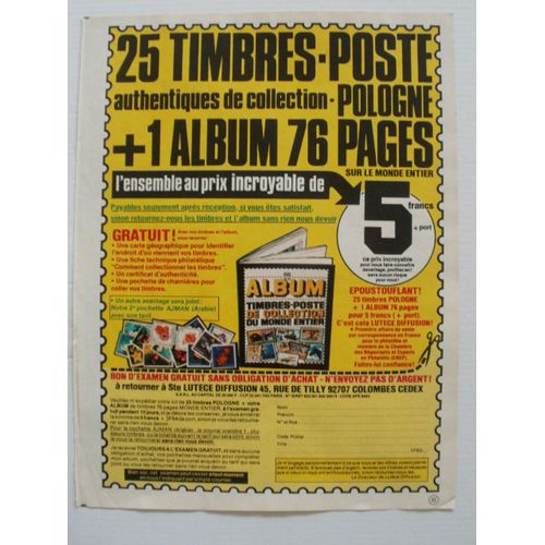 Publicit Ancienne (1981), Issue D'un Journal De Mickey, Pour La Vente Par Correspondance De Timbres Poste De Collection Par 