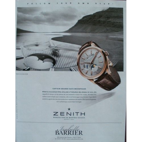 Publicit Ancienne (Novembre 2013) Pour La Montre Zenith Captain Grande Date Moonphase (Isabelle Barrier 39 Avenue Des Ternes  Paris)