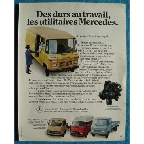 Publicit Papier - Vhicule Utilitaire Mercedes L 406 D De 1972