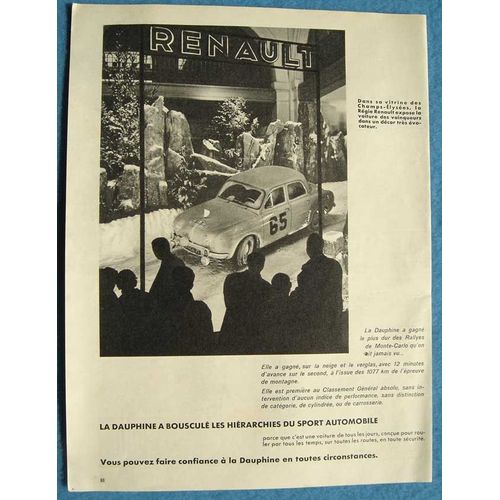 Publicit Papier - Voiture Renault Dauphine, Rallye De Monte-Carlo De 1958
