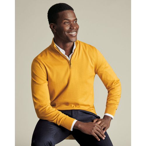 Pull  Col Fermeture clair En Mrinos - Jaune Pour Homme Par Charles Tyrwhitt