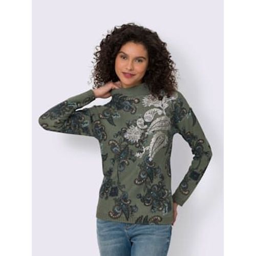 Pull  Col Montant Imprim Floral - Linea Tesini - Kaki-Vert D'eau Imprim