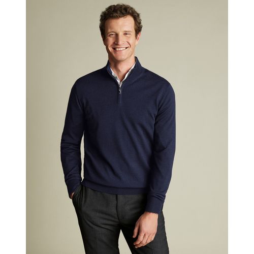 Pull  Col Zipp En Mrinos - Bleu Marine Pour Homme Par Charles Tyrwhitt