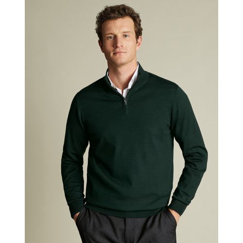 Pull  Col Zipp En Mrinos - Vert Fort En Fort Verte Pour Homme Par Charles Tyrwhitt