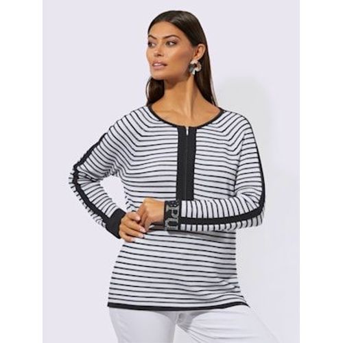 Pull  Manches 3/4 Mlange Coton-Viscose - Creation L - Noir-Blanc  Rayures Fines