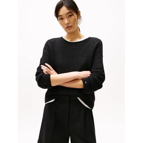 Pull Ajour En Crochet Pointelle Crochet Open-Nk Ls Swt/Black - Xxs