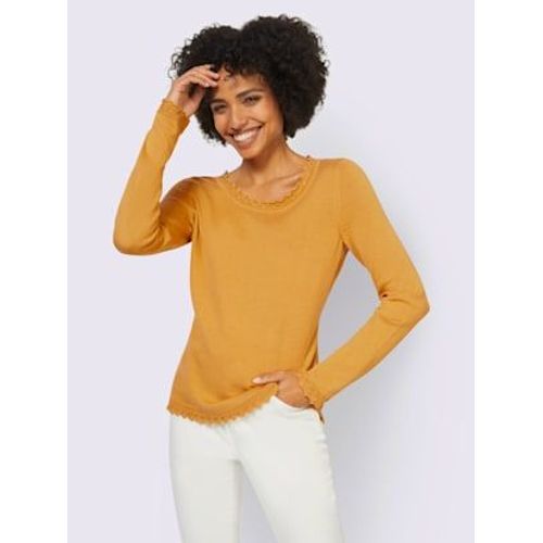 Pull Ajour Jolie Bordure Ajoure  L'encolure,  La Finition Des Manches Et  L'ourlet - Linea Tesini - Ocre