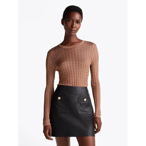 Pull Ajust En Maille Torsade Rayon Cable C-Nk Slim Sweater Ls/Light Brown - Xxs