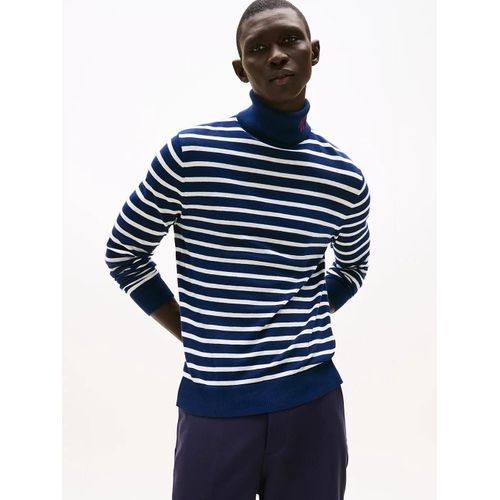 Pull Col Roul Avec Cachemire The Runway Collection Turtleneck Sweater/Carbon Navy / Ecru Stripe - M
