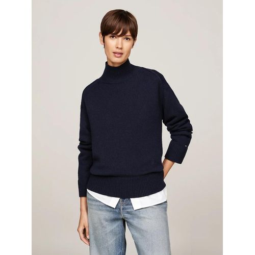 Pull En Laine Mlange  Col Chemine Wool Blend Mock-Nk Ls Swt/Navy Blue - M