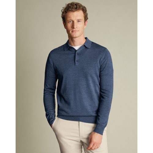 Pull En Laine Mrinos  Col Polo - Indigo En Bleu Indigo Pour Homme Par Charles Tyrwhitt