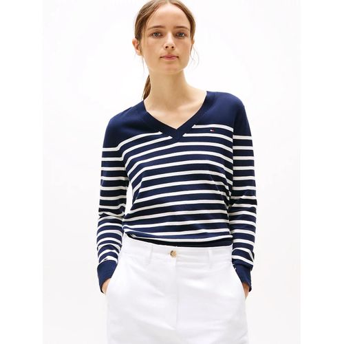 Pull En Maille Fine  Col En V Co Jersey Stitch Ls V-Nk Sweater/Dark Night Navy/Ivory Petal Stp - Xxs