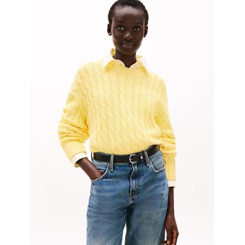 Pull En Maille Torsade  Col Ras-Du-Cou Soft Co Cable C-Nk Ls Swt/Citronella - Xs