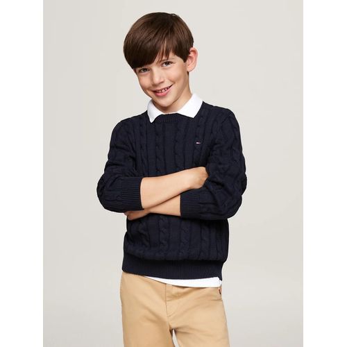 Pull En Maille Torsade  Col Ras-Du-Cou Essential Reg Cable Sweater/Navy Blue - 140 Cm