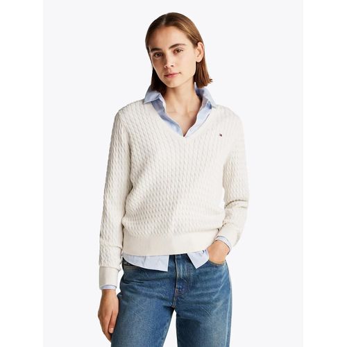 Pull En Maille Torsade Col En V Co Cable Fine Gg V-Nk Ls Swt/Beige - S