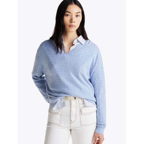 Pull En Maille Torsade De Laine Mlange Mini Cable Ls V-Nk Swt/Light Blue - S