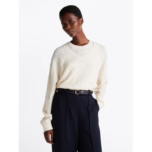 Pull En Maille Torsade De Laine Mlange Mini Cable Ls V-Nk Swt/Beige - Xxxl