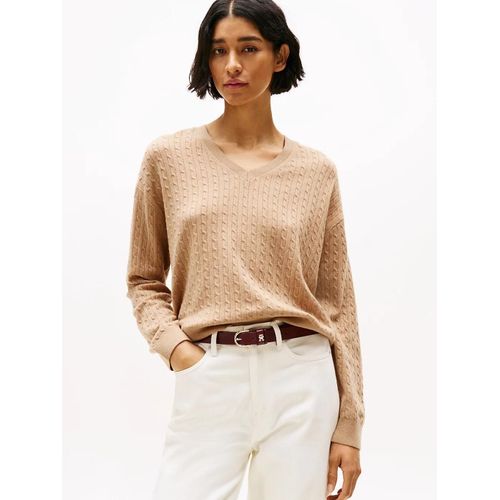 Pull En Maille Torsade De Laine Mlange Mini Cable Ls V-Nk Swt/Light Brown - S