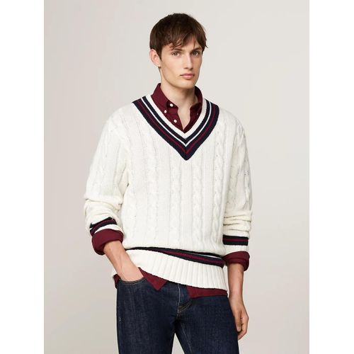 Pull En Maille Torsade Et Laine Majoritaire Gifting Cable Cricket V Neck/Ivory - Xxl