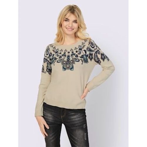 Pull En Tricot Fin Joli Imprim - Linea Tesini - Sable-Jade Imprim