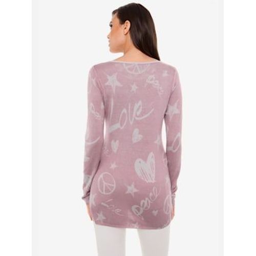 Pull En Tricot Fin Superbe Imprim Graphique Avec C?ur En Rivets - Linea Tesini - Rose