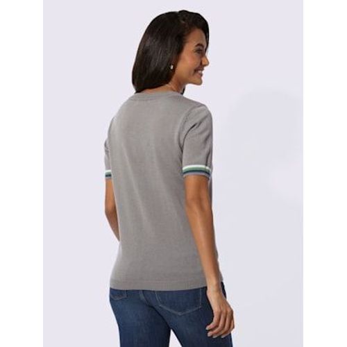 Pull Encolure Ronde Jolies Rayures - Collection L - Gris Pierre-Blanc  Rayures Fines