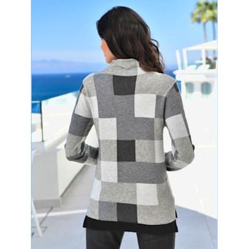 Pull Femme  Carreaux Intarsia Col Montant - - Gris-Noir  Motifs
