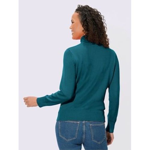 Pull Femme Col Roul Manches Ourlet Avec Finitions Cteles - Collection L - Bleu Ptrole