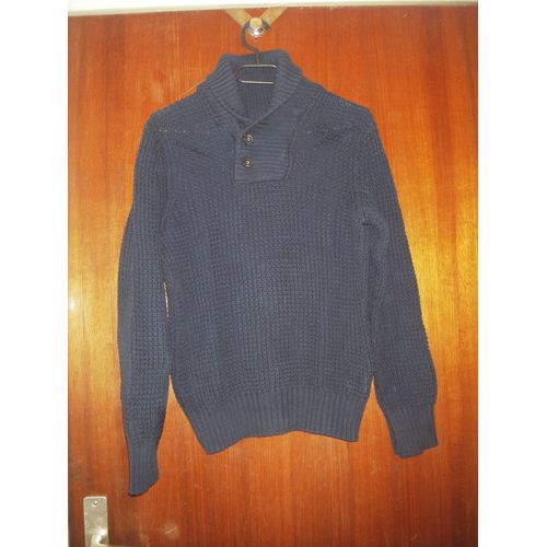 Pull Femme Mailles Ajoures,Col Montant Boutonn H&m ( L.O.G.G. Label Of Graded Goods Est 1993 ), Taille S, Coloris Bleu Marine, Col, Bords De Manches, Bord Du Bas Ctels, 100% Coton.