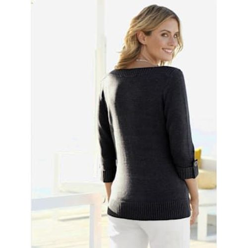 Pull Femme Manches 3/4 Revers Boutonns - Collection L - Noir