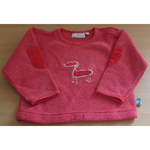 Pull Fillette 18mois-Rose Aspect Granit Avec Application DUn Chien-Claude Saint Genet Collection Funny Dog-Coudes Renforcs Fermeture paule Par 3 Pressions-72%Viscose/28%Viscose (Hauteur 32.5cm)