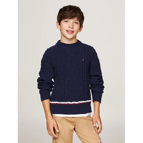 Pull Global Stripe En Maille Chenille Global Chenille Cable Sweater/Navy Blue - 80 Cm
