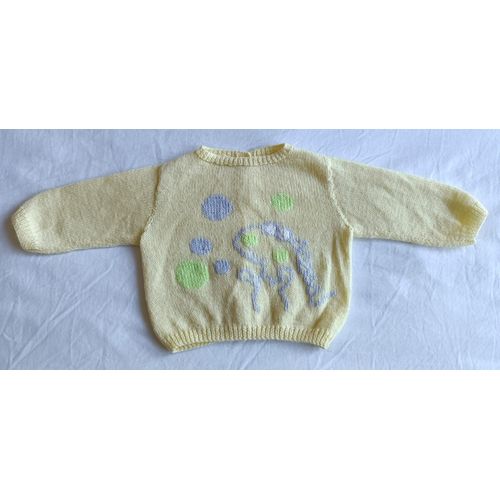 Pull Jaune Pale A Dinosaure Brod. Fait Main. Laine. Taille 6