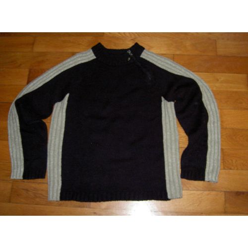 Pull Manches Longues Col Rond Avec Fermeture clair Pour Ouverture Noir Et Gris Sur Manches Et Cots Sans Motif T-Traxx Taille 10 Ans