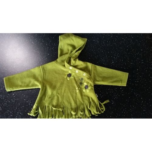 Pull Orchestra  Capuche Vert Avec Fleurs Brodes Et Franges 6 Mois