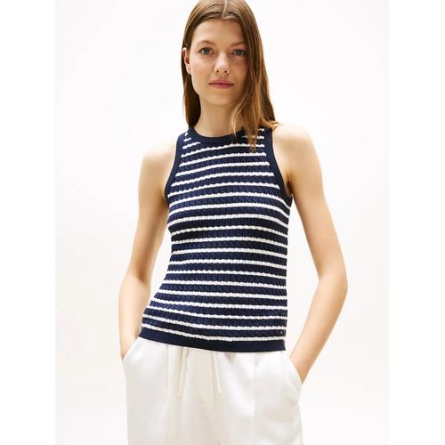 Pull Sans Manches Ajust En Maille Torsade Co Cable Fine Gg Sl Slim Swt/Dark Night Navy/Ivory Silk Stp - S