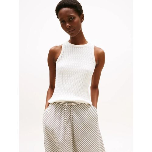 Pull Sans Manches Ajust En Maille Torsade Co Cable Fine Gg Sl Slim Swt/Ivory Silk - M
