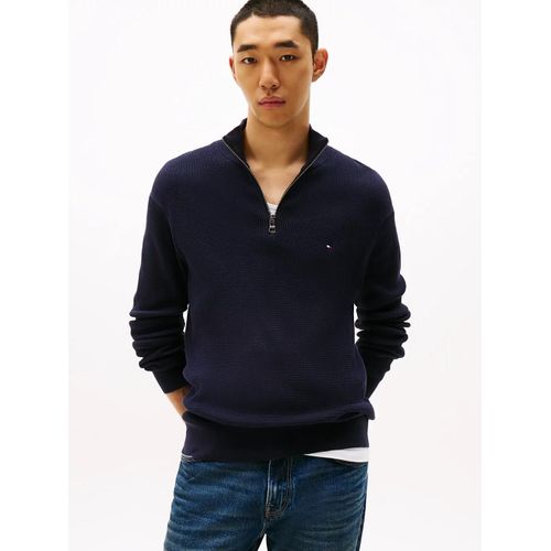 Pull Textur  Zip Quart De Longueur Racking Structure Zip Mock/Navy Blue - Xxxl