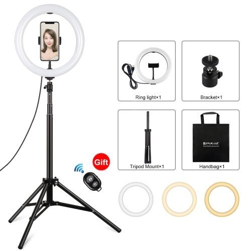 Puluz 10,2 Pouces 26 Cm Double Temprature De Couleur Led Anneau Selfie Beaut Remplissage Lumire Pu456b + Pu450b Trpied Diffusion En Direct Ensemble Avec Clip Pour Tlphone Portable Et Tlcommande Selfie Bluetooth (Couleur : Noir) - 4,7 Pouces
