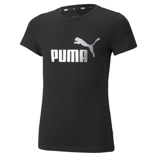 Puma T-Shirt Fille - Ess+ Metallic Logo Tee, Col Rond, Manches Courtes, Uni Noir (Puma Black-Gold) 128