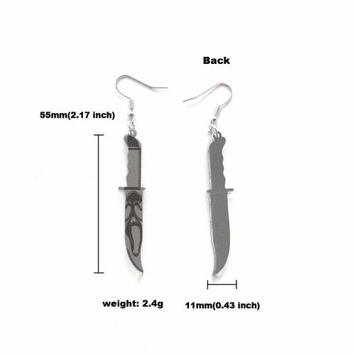 Punk Cool Miroir Couteaux En Argent pe Avec Motif Noir Pendentifs Boucles D'oreilles Acrylique Goutte Couteau D'horreur Gothique Mode Bijoux Cadeau